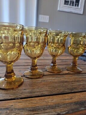 Vintage Libbey Ashburton Amber Glass Water Goblets - Set of 4 (1980s)